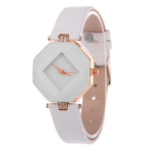 Geometry Crystal Leather Quartz Wristwatch